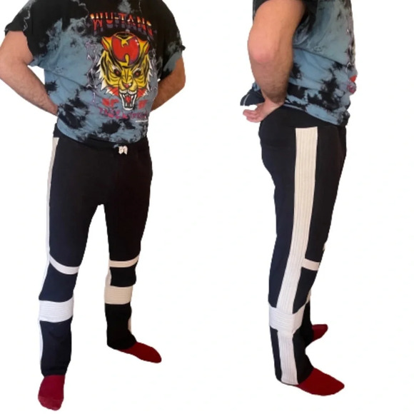 vintage y2k ecuadorian black and white cotton embellished joggers sz large - Picture 1 of 14